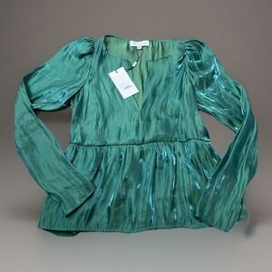 Something Navy Blouse Womens XS Emerald green Iridescent $135